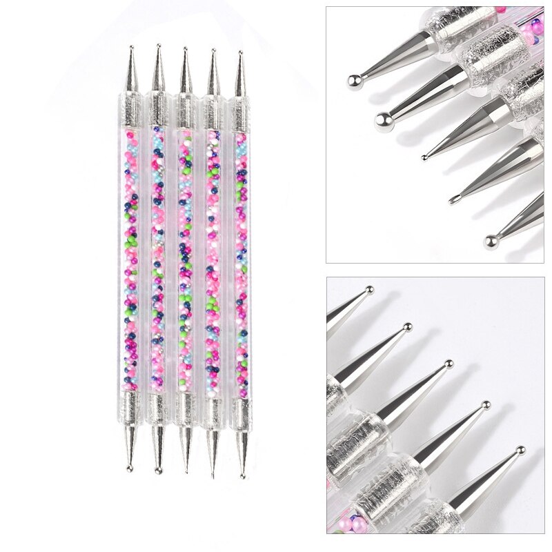 5 Pc Point Pen 2 Way Dotting Pen Tool Nail Art Tip Dot Paint Manicure Kit