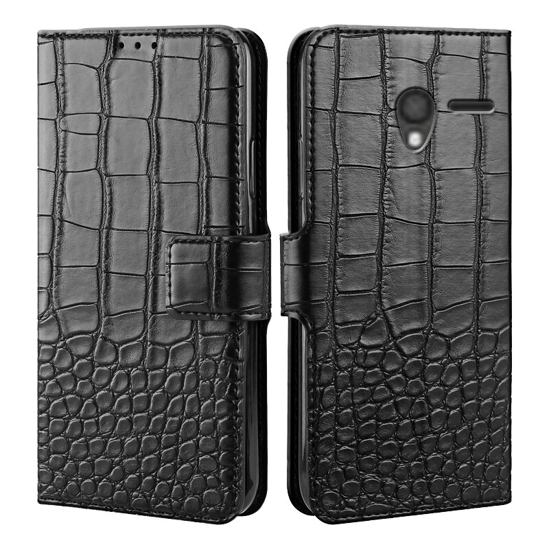 Business Magnetic Leather Flip Stand Phone Case for Alcatel One Touch Pixi 3 4.5 4G Version 5017D 5019D 4027D Wallet Cover: Pixi 3 5017D 4.5inch / 6Black