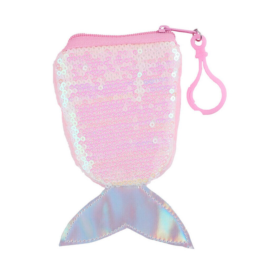 Cute toddler kid baby girl coin purse sequin mermaid tail mini messenger purse portable small wallet card pack: Pink