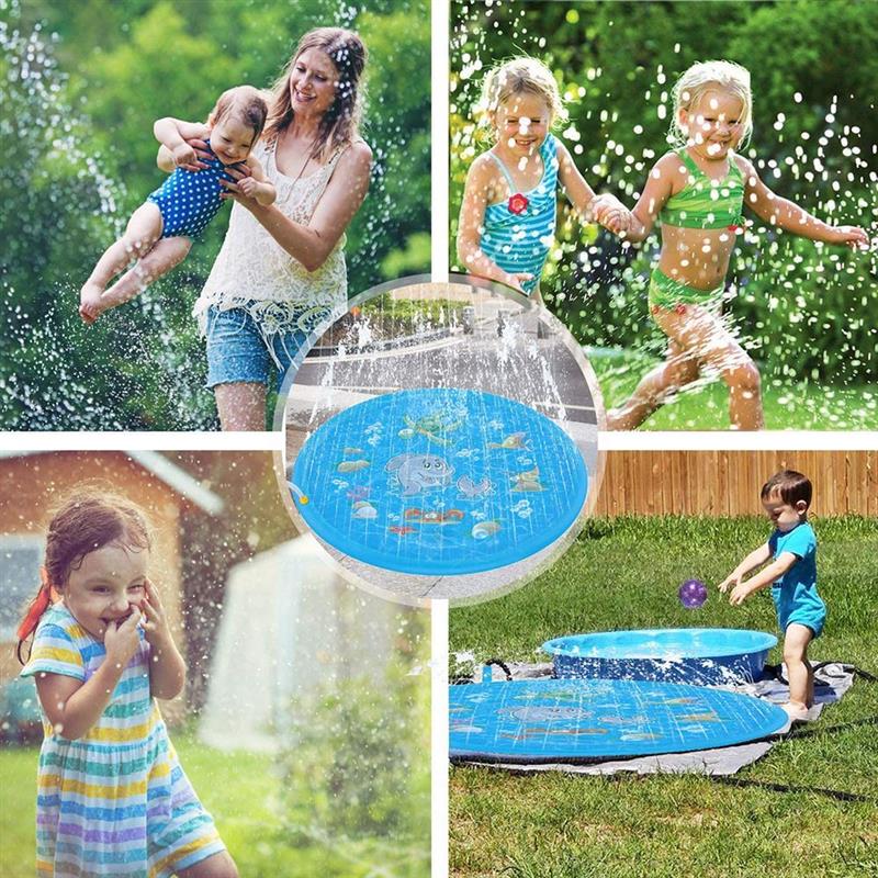 Cojín de Agua pulverizada inflable para piscina para niños y mascotas, colchoneta de agua para juegos de césped, juguetes rociadores para jugar al aire libre, 170cm