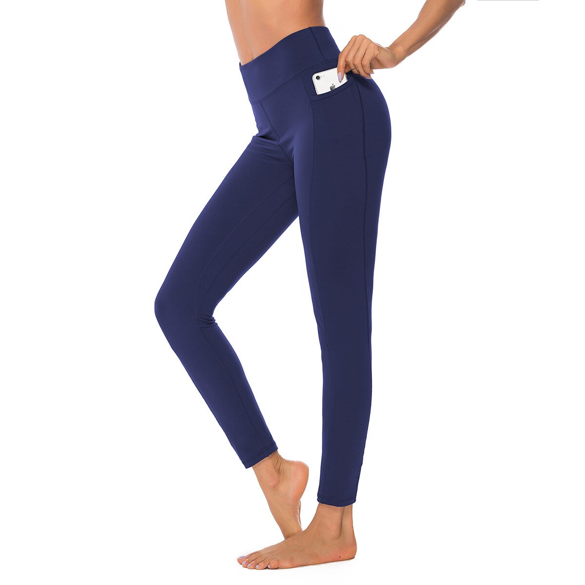 sport yoga leggings women high waist fitness pants gym Pocket Elastic Squat Proof Tights Quick Dry Breathable sportswear NCLAGEN: Navy Blue / L