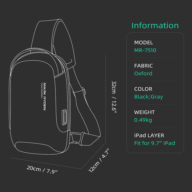 Mark Ryden Waterdichte Crossbody Tas Met Usb Oplaadpoort Handheld Of Crossbody Borsttas Voor Mannen