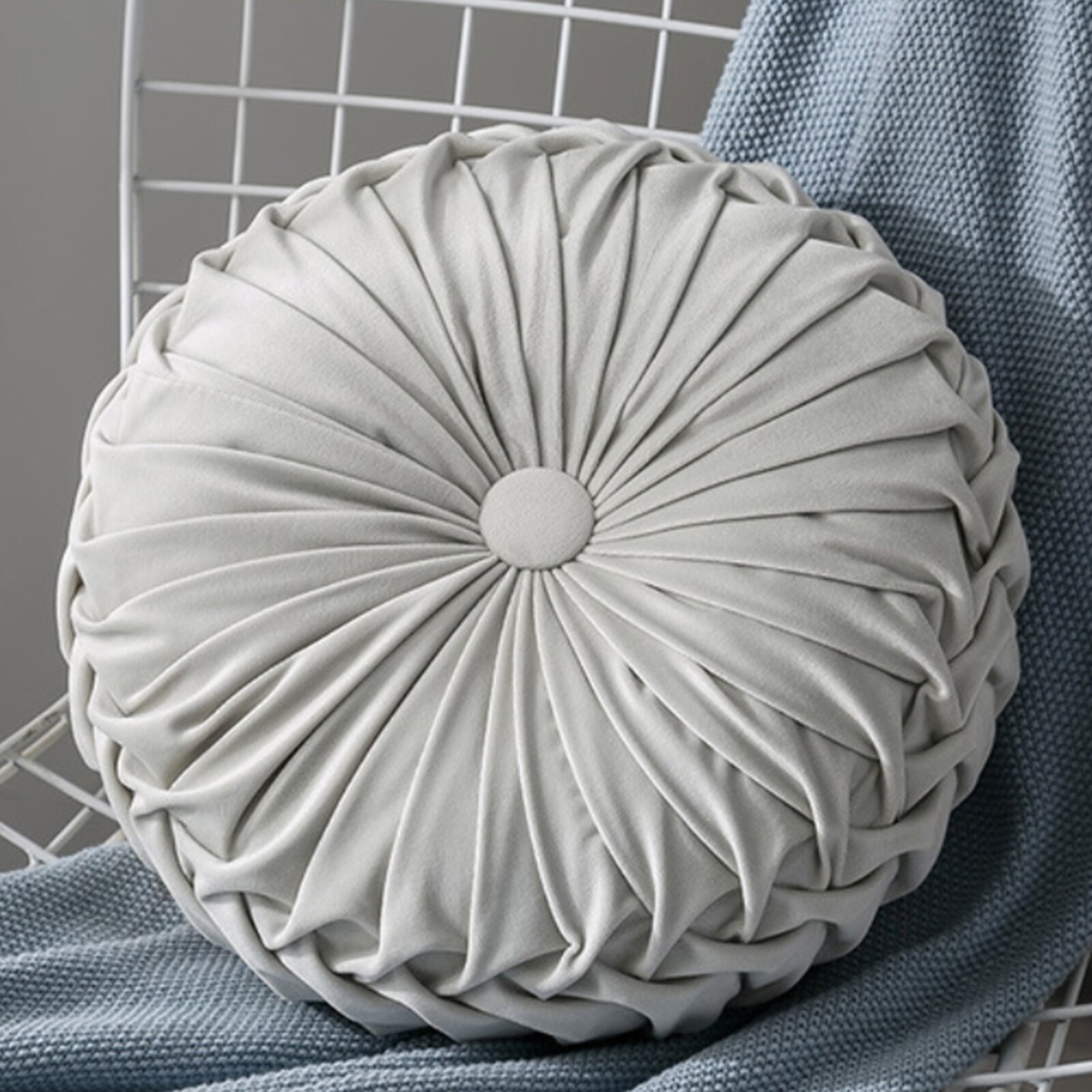 Velvet Pleated Futon Round Floor Cushion Pillow Pouf Throw Home Sofa Decor 33x11cm: E