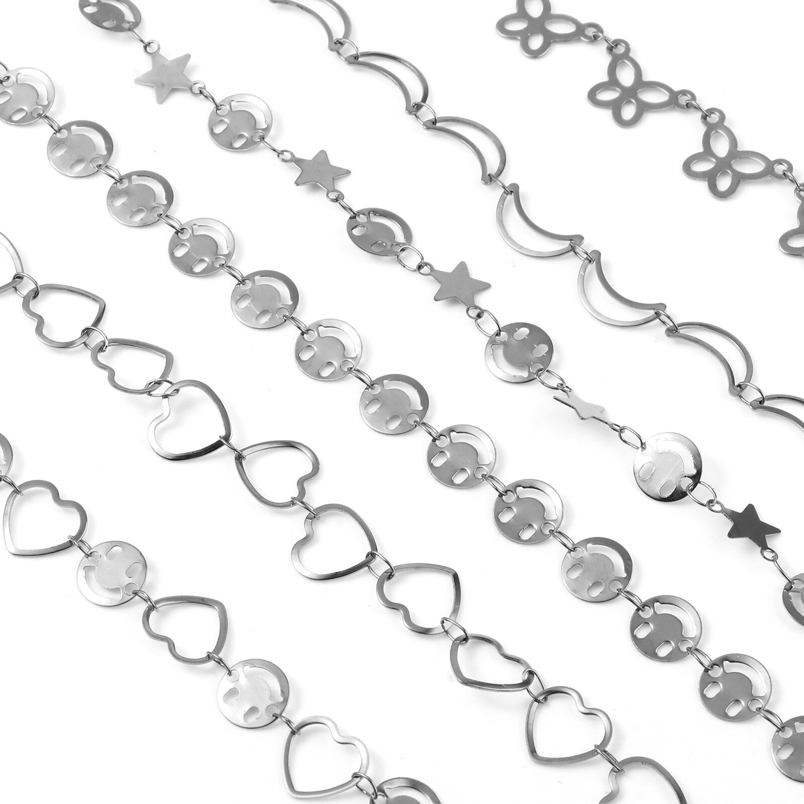 1 Pc Rvs Enkelbandje Zilveren Kleur Hart Star Moon Connector Mode Armband Enkelbandje Voet Sieraden Voor Vrouwen 23Cm lange