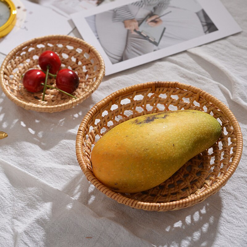 Mini plateau de rangement en rotin 11/15cm, panier rond tissé à la main, panier en osier, présentoir de pain, de fruits et de petit déjeuner
