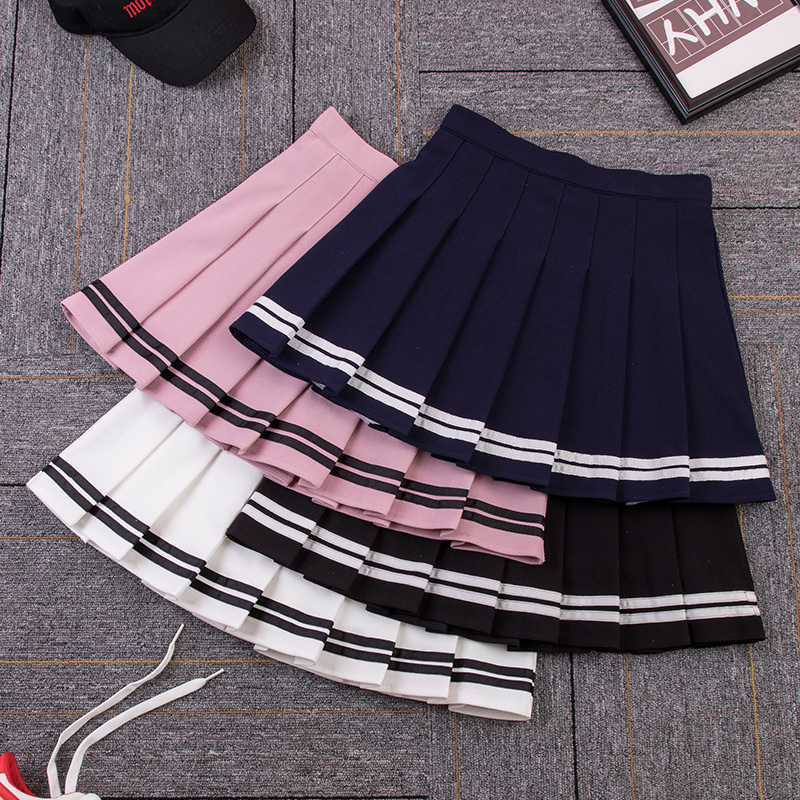 Faldas de cintura alta para mujer, minifalda a cuadros plisada a rayas con cintura elástica, estilo coreano inglés Y2k