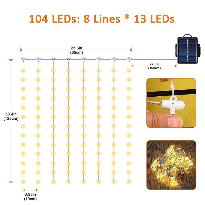 Guirlande lumineuse LED pour parasol de Patio, 8 modes d'éclairage avec télécommande, à commande solaire, pour l'extérieur, pour Patio, tente de Camping
