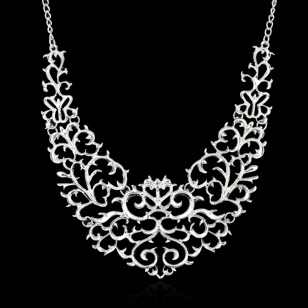 Metallic Holle Gesneden Ketting Mode Vrouwen Bib Choker Verklaring Vintage Hangers Maxi Ketting Collier Femme