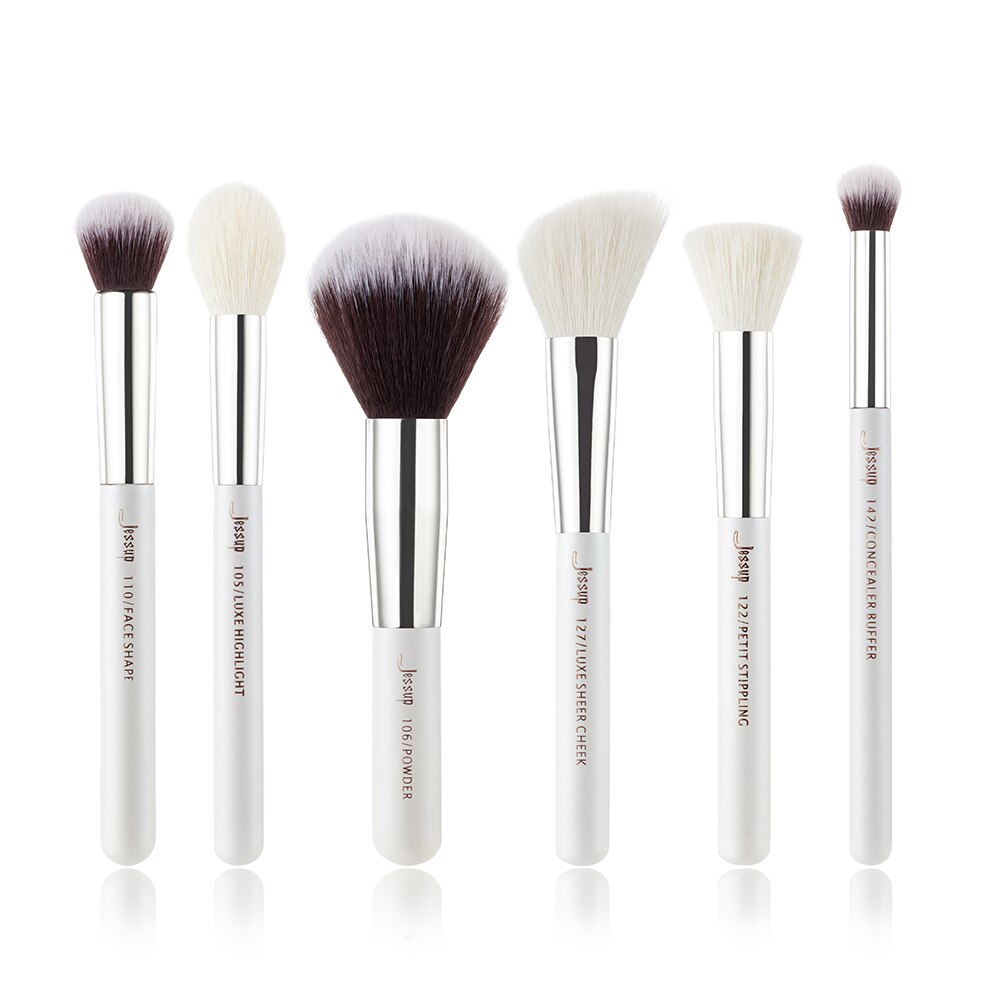 Jessup-Juego de brochas de maquillaje , kit de pinceles de color negro/plateado, herramientas de pintura, pulidor, resaltador de mejillas, pelo natural-sintético: G3-T244-6PCS