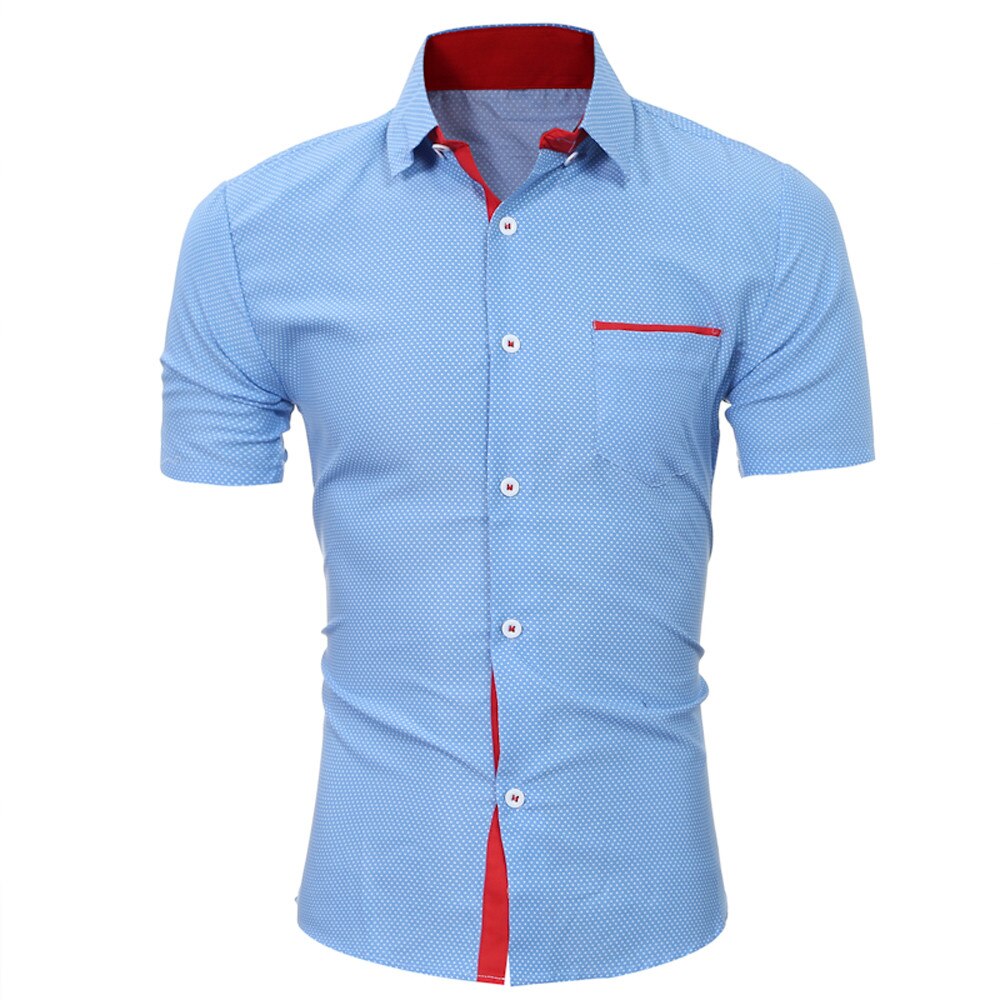 Skjorte herre sommer afslappet skjorte herre kortærmet polyester herre kortærmet business slim skjorte prikket print bluse top  w412