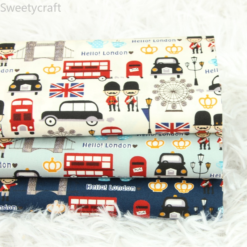 Fina tela de algodón con estampado de Hello London para decoración del hogar, tejido de costura hecho a mano, Patchwork, 110x45cm