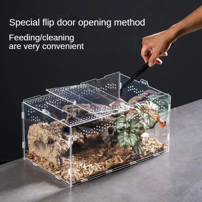 Acrílico transparente réptil terrário caixa de reprodução gaiola tartaruga nano arboreal tarântula gabinete querido dragão répteis habitat