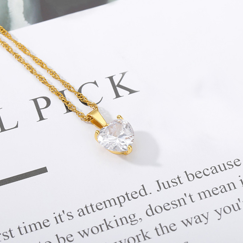 Goth Heart Necklace For Women Lovers Gold Stainless Steel Chain Chocker Female Pendant Necklace Cute Zircon Heart Jewlery: Gold