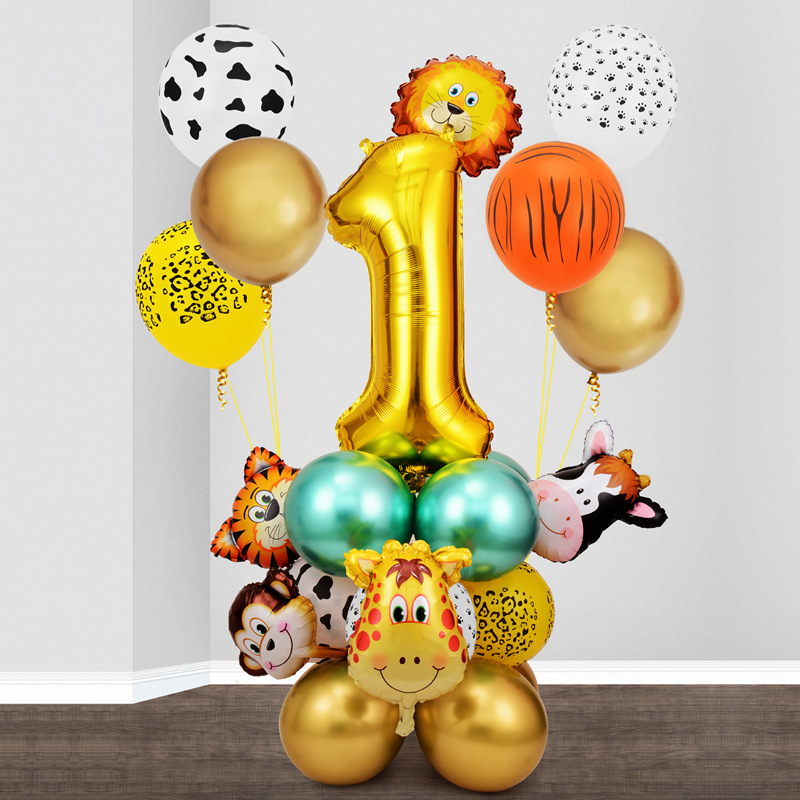 Gelukkige Verjaardag Jungle Dieren Verjaardagsfeestje Decoratie Jungle Ballonnen Borden Kopjes Rietjes Achtergrond Thema Feestartikelen: Goud