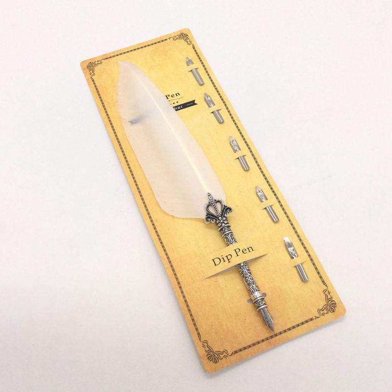 Retro English Calligraphy Feather Dip Pen Writing Stationery 5 Nibs Wedding Quill Pen Fountain Pen Office Supplies: 06