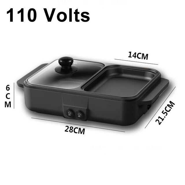 Multifunction Electric Cooker Mini Hotpot Barbecue Grill Griddle Egg Omelette Frying Pan Stove Crepe Pancake Pie Baking Roaster: Black 110V