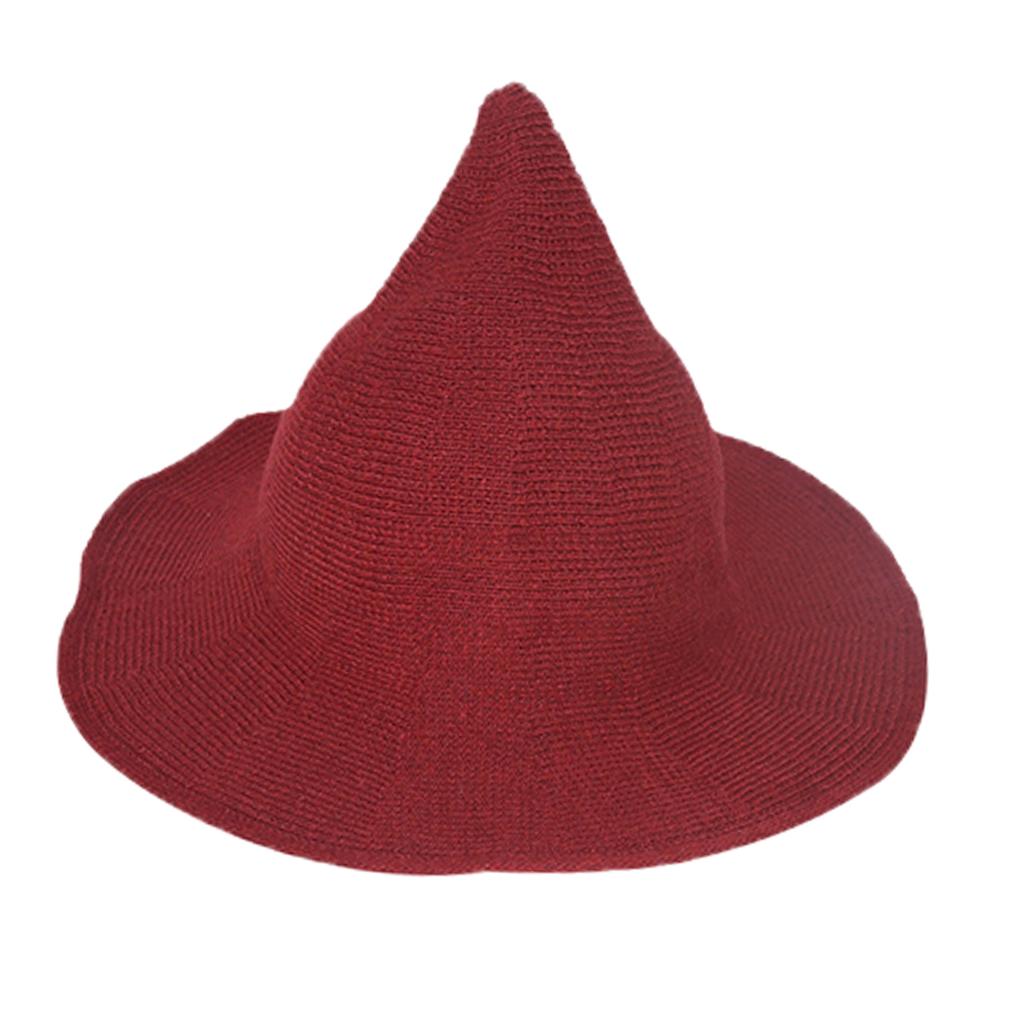 Womens Wool Witch Hats Knit Foldable Wizard Cap for Christmas Halloween Costume Party Cosplay Prop