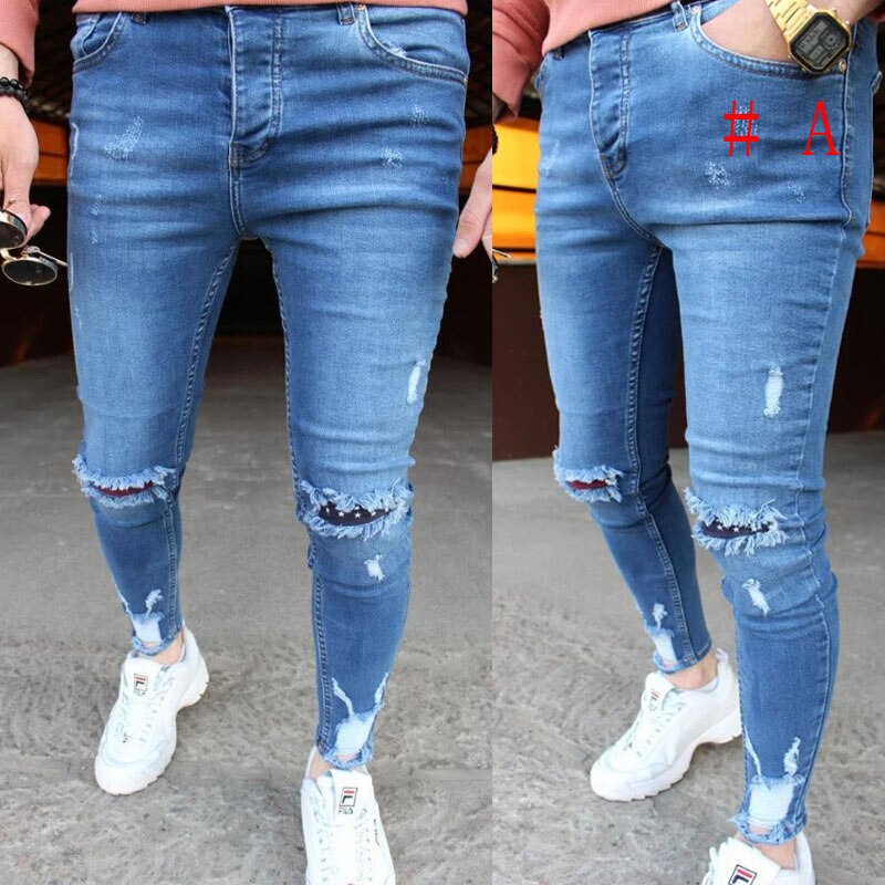 Män skinny jeans slitna jeans slitna jeans rip jeans jeans jeans män jeans långbyxor casual byxa