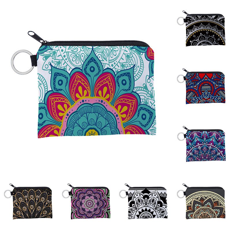 Mini Waterproof Purse Card Holder Wallet Portable Card Bag Multicolor Storage Pouch Key Case Coin Bags Mandala Pattern Pouch