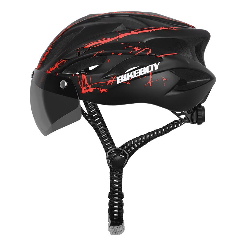Bikeboy Fietsen Helm Met Bril Ultralight Mtb Fietshelm Mannen Vrouwen Mountain Road Casco Sport Specialiced Fietshelmen: black red 1 lens