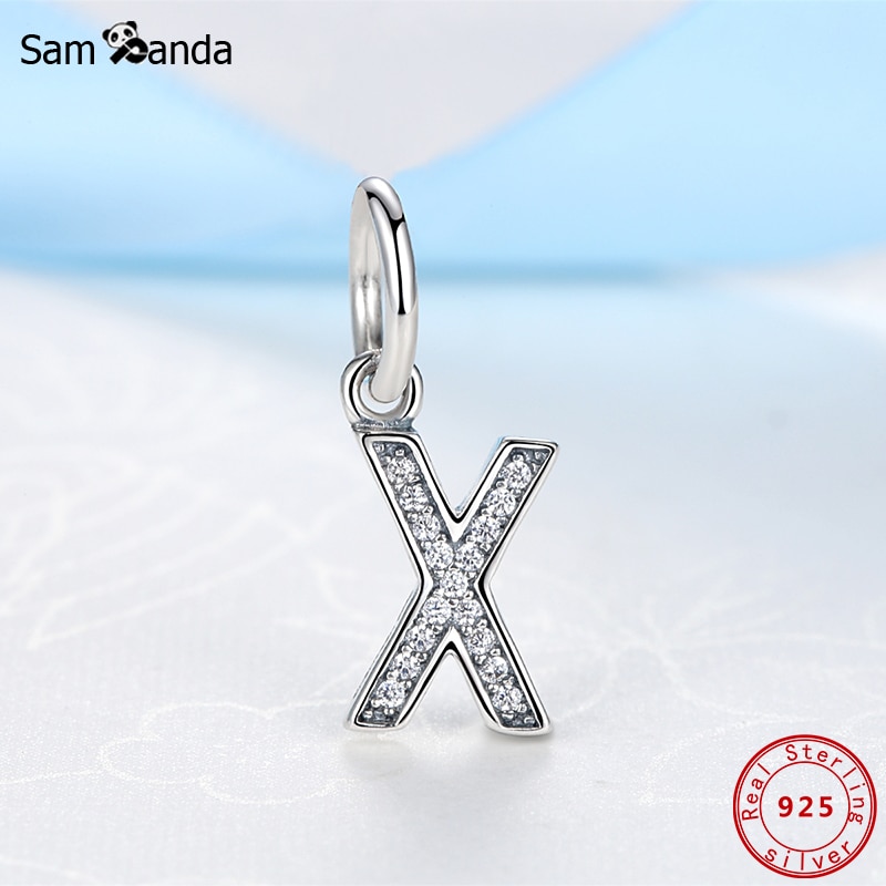 Original 100% de Plata de Ley 925 del encanto del grano de A-Z cartas colgante encantos alfabeto pulseras de las mujeres la fabricación de la joyería DIY