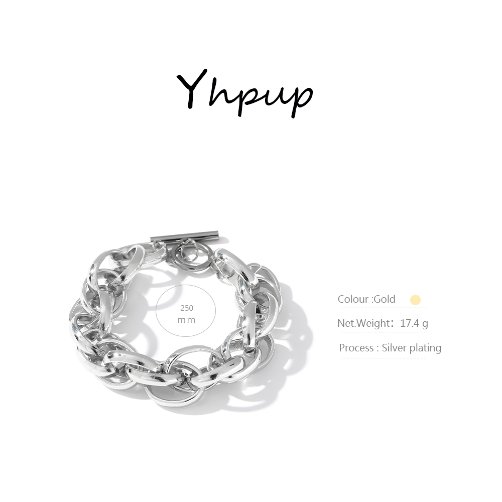 Yhpup Statement Aluminum Metal Chain Bangle Bracelet for Women Punk Aluminium Bracelet Party Gala Pulseras Jewelry