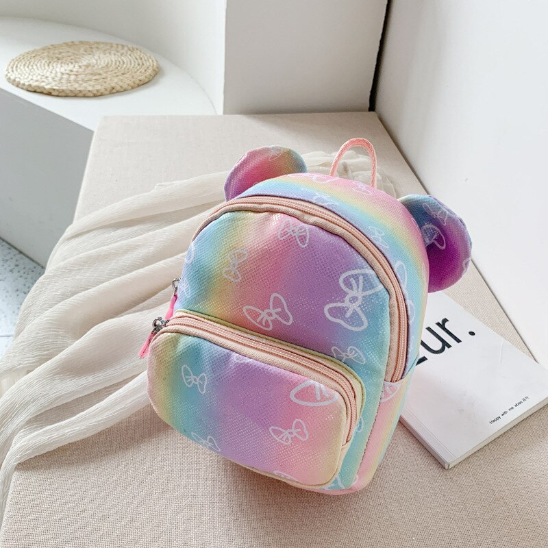 kids Girls backpack peach heart female bag female cartoon cute children rabbit Korean backpack student schoolbag: Bear pink hudie