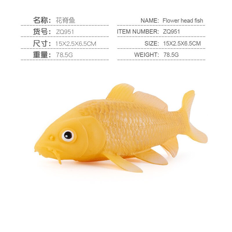 Simulation Fish Animals Toys Ocean Sea Life Tunas Salmon Mahal Puffer Solid Freshwater Fish Toys Kid Educational Collection: Head Fish 78.5g