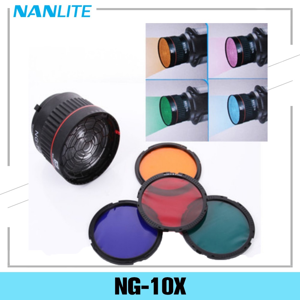 Nanguang NG-10X Studio Licht Focus Lens Bowen Mount Voor Flash Led Licht Met 4 Kleur Filter Licht Set Fotografie Accessoires