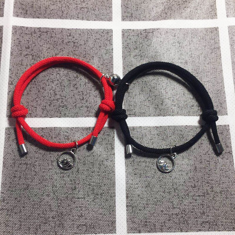 2 pçs \ conjunto novo aço inoxidável casal pulseira um par de ímã bola mão masculino e feminino presente amizade encantos corda jóias: 12