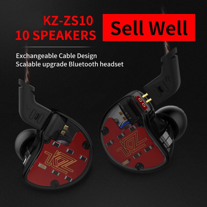 KZ ZS10 Earphones Headphones 4BA +1DD Hybrid technology In Ear Monitor Sport Earbuds Noise Cancelling HIFI Bass Gaming Headset