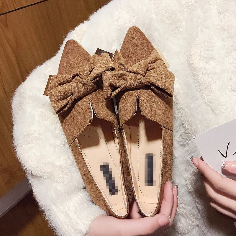 EOEODOIT – baskets à bout pointu pour femmes, chaussures de printemps et d'automne à talons plats avec gros nœud papillon