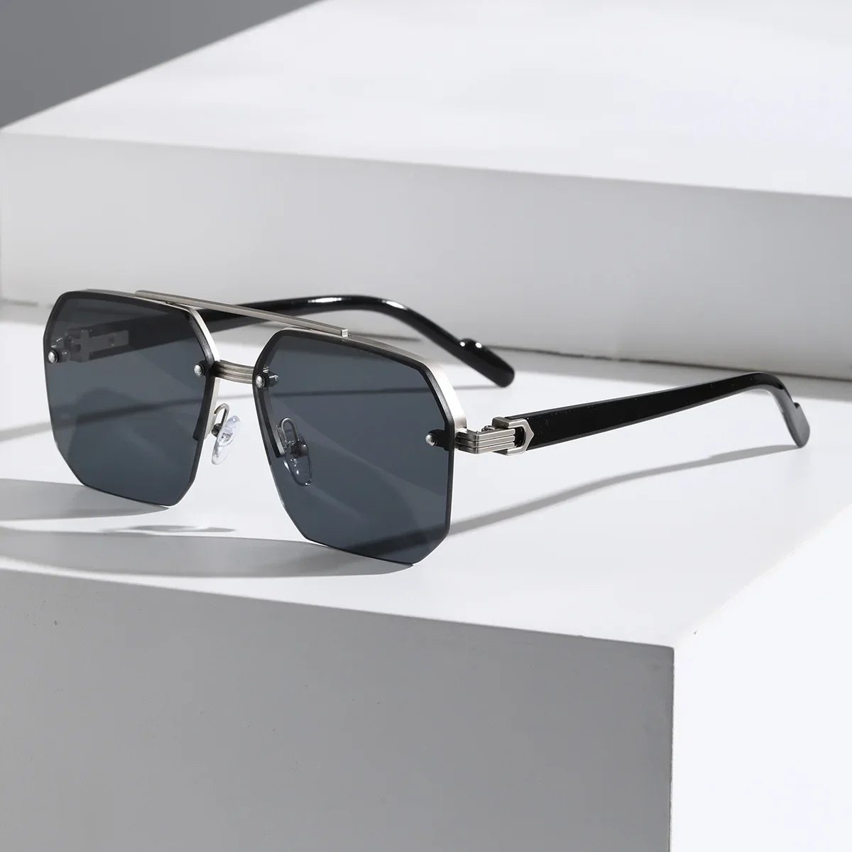 Herren Polarisierte Sonnenbrille aus Aluminium-Magnesium-Legierung, Punk-Sonnenbrille, Doppelbalken, Quadratische Sonnenbrille, UV400 Anglerbrille: WHITE