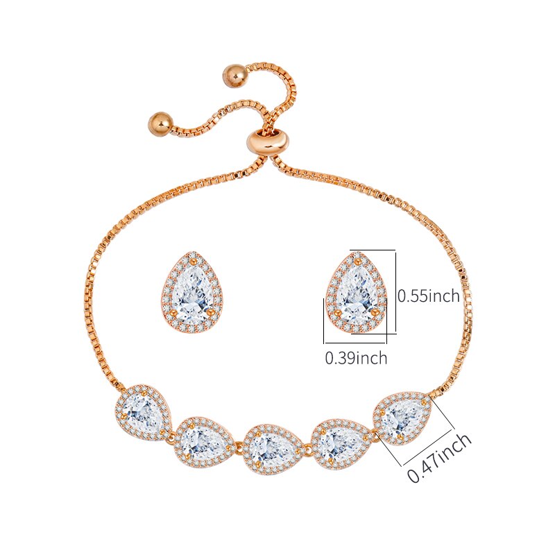 Weimanjingdian Halo Teardrop Zirconia Cz Bruiloft Armband En Oorbel Bruids Sieraden Set Bruidsmeisje Sieraden: 326 set rose gold