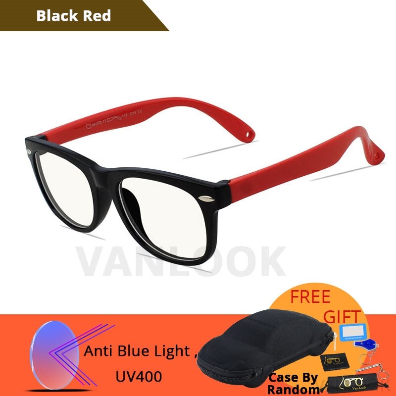 Silica Gel Kids Screen Glasses Gaming Blue Light Blocking Protective Computer for Boys Girls Child Kacamata Anti Radiasi: Black Red