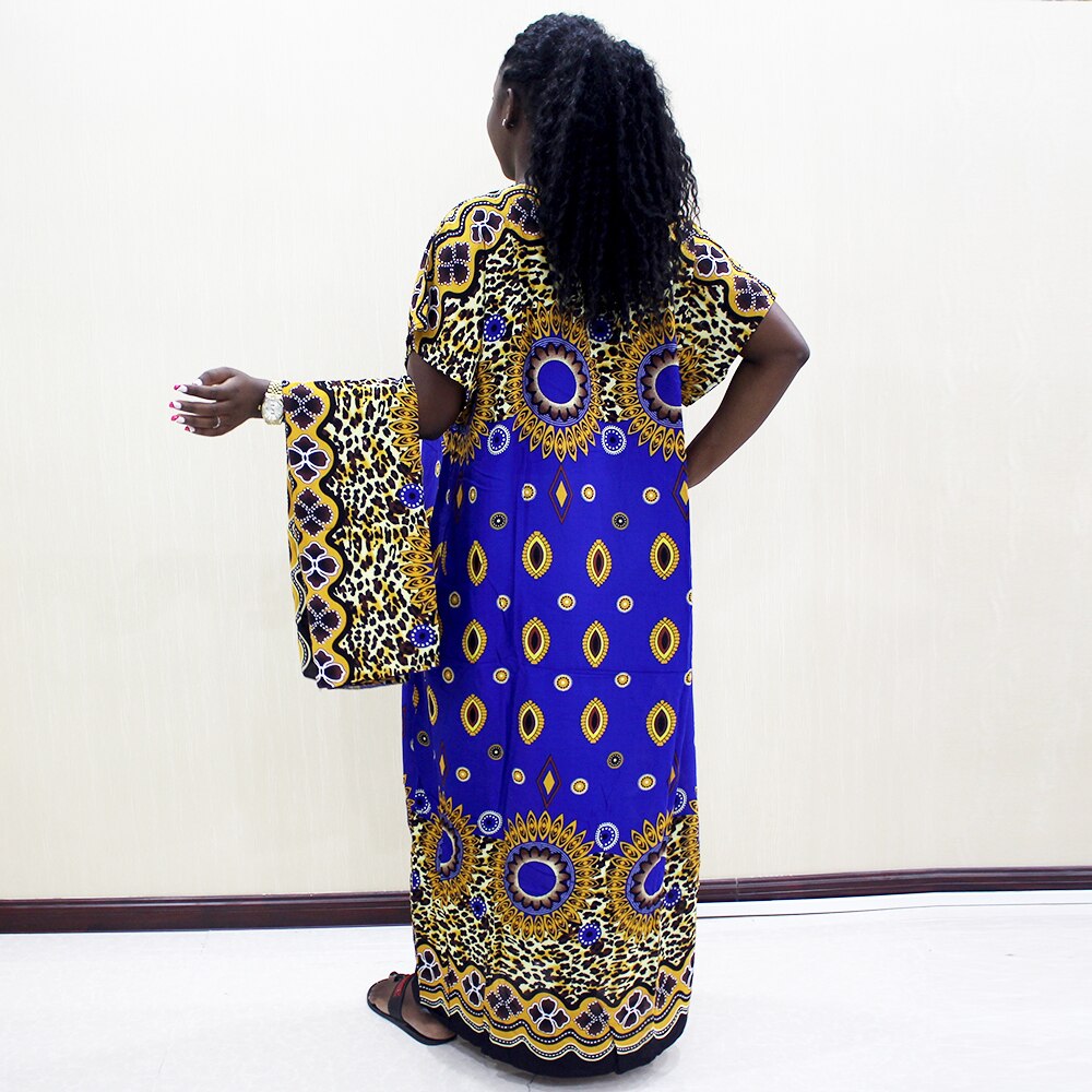 Plus størrelse leopard print bomuld afslappet lang kjole kvinder efterår rund hals afrikanske dashiki tøj med tørklæde