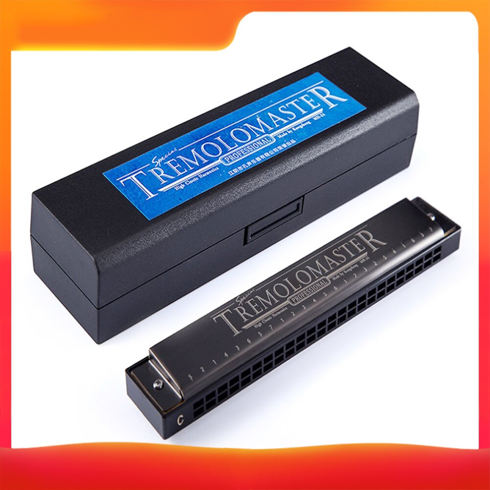 C-ton schwarze mundharmonika mit 24 löchern, tremolo-funktion, stilvoll für anfänger, schüler, kinder und erwachsene
