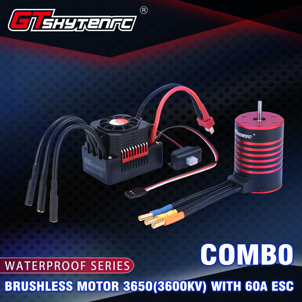 GTSKYTENRC Waterproof Combo 3650 3600KV 5200KV Brushless Motor w//Heat Sink 60A Brushless ESC for RC 1/10 RC Car