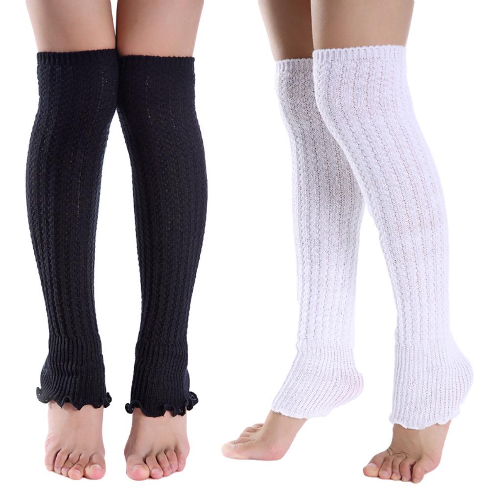 Chaussettes longues plissées pour femmes, couleur unie, tricotées, chauffe-jambes, personnalisées, confortables, chaudes, coupe-vent pour l'extérieur