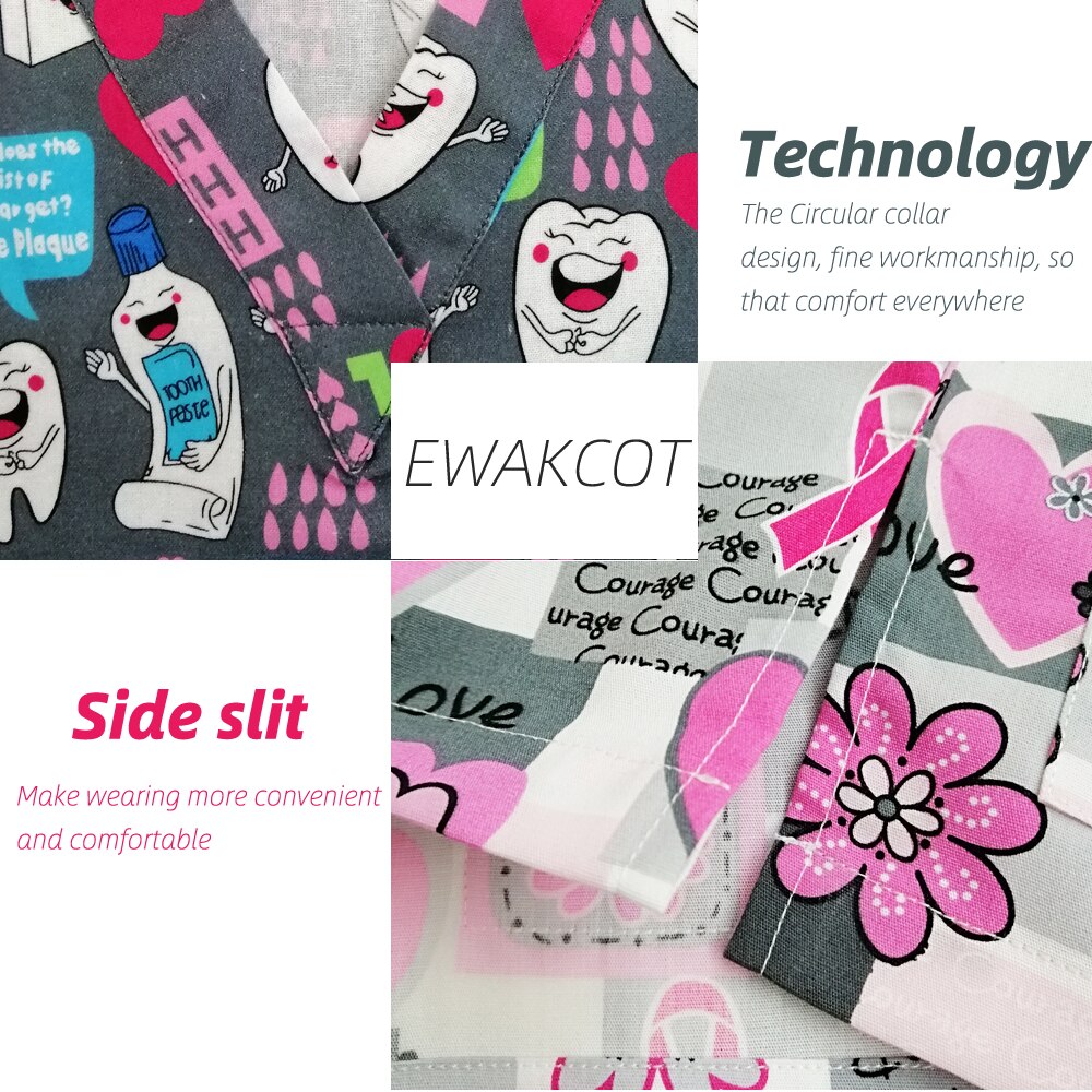 Unisex scrubs uniforms tops cap nurse doctors workwear working clothes Cartoon Print Short Sleeved Beautician Dentist scrub top