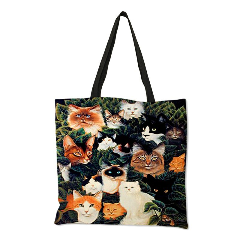 Duurzaam Linnen Praktische Winkelen Handtas 3D Kat Golden Retriever Patroon Schoudertassen Vrouwelijke Strand Tote Bag Bolsas Feminina