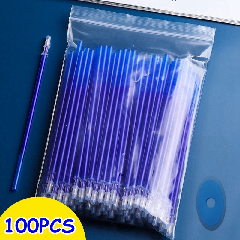 100 stk./sæt sletbar gel pen 0.5mm sletbar pen refill stang blå sort blæk vaskbart håndtag til skole papirvarer kontor skrivning