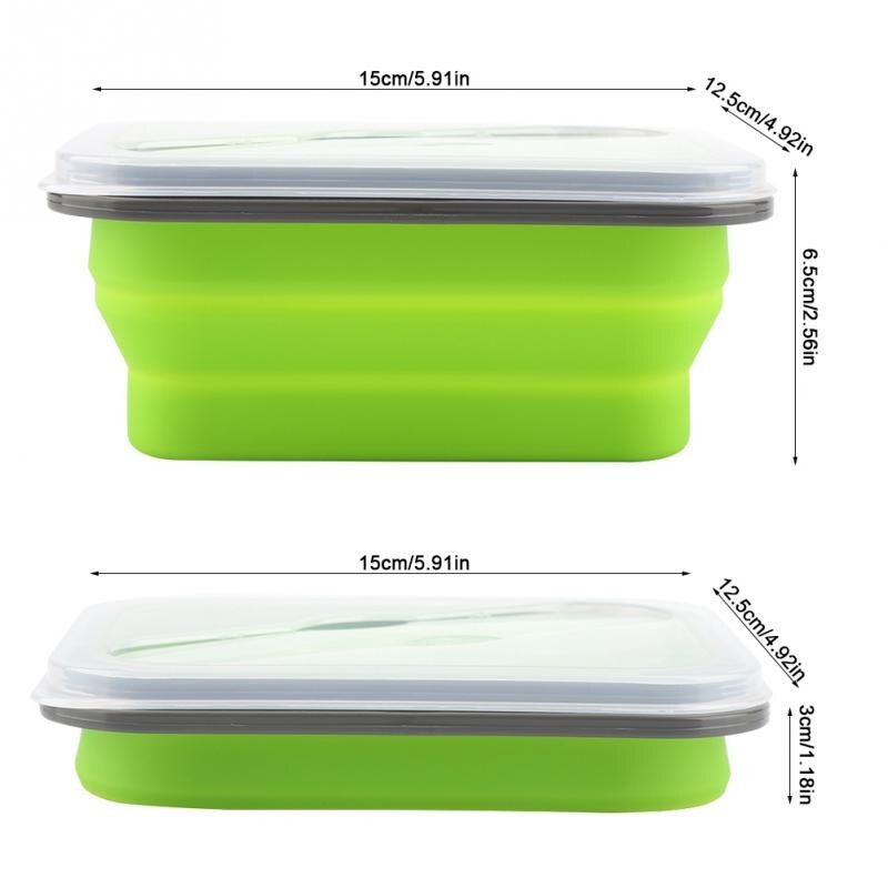 600ml Silicone Collapsible Lunch Box Portable Food Storage Container Folding Bowls Picnic Camping Rectangle Bento Box: Green