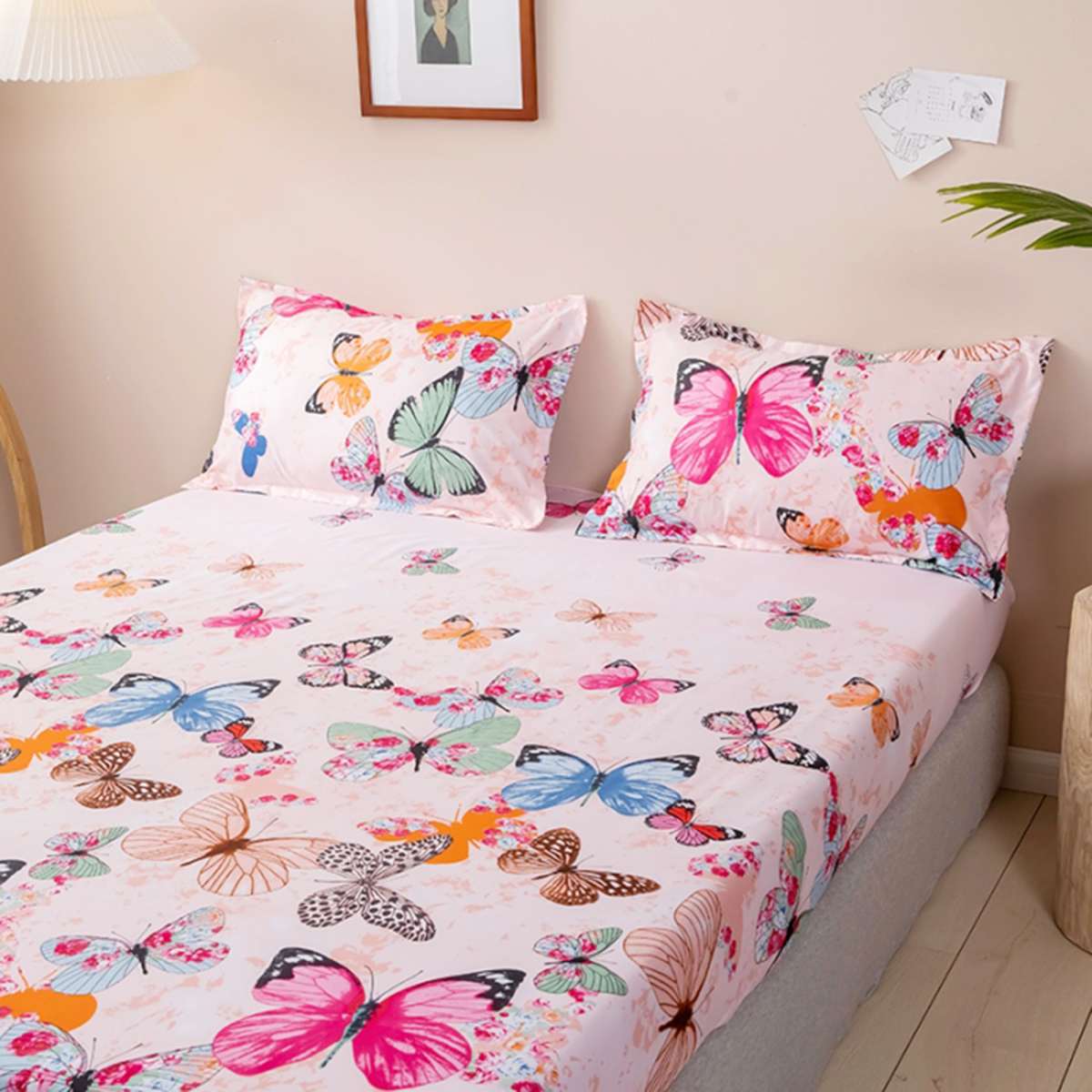 Product 1pcs 100% polyester printing fitted sheet with four corners and elastic band sheets WITH pillowcases