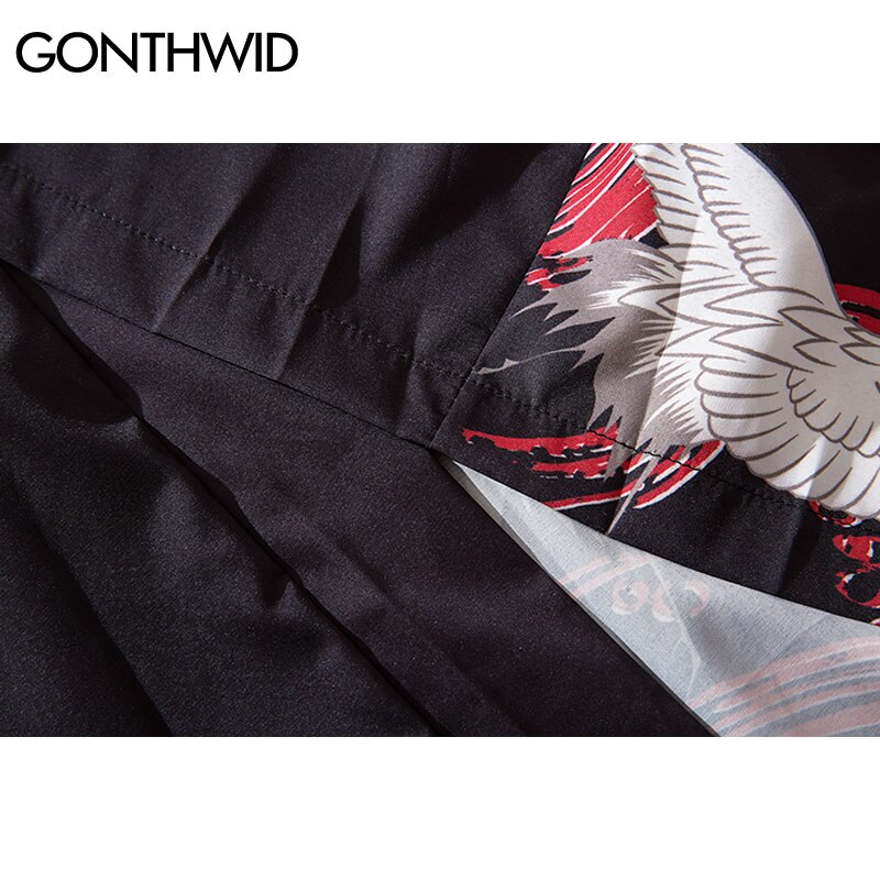Gonthwide harajuku krantryk japansk stil kimono cardigan haori jakker streetwear afslappet åben frontfrakker hip hop jakke