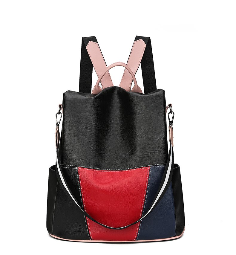 Chuwanglin tyverisikring kvinder læder rygsæk kvindelig skole skuldertasker rejse dame taske taske mochilas feminina sac  g601201: Sort