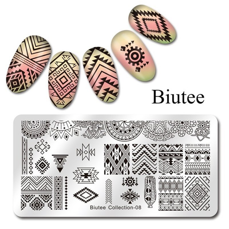 Biutee 12*6cm TAGEBUCH Nail art Vorlagen Stanzen Platte Blume Blatt Drucken Tier Brief Floral Muster Platten schablone Werkzeuge: 1009-8