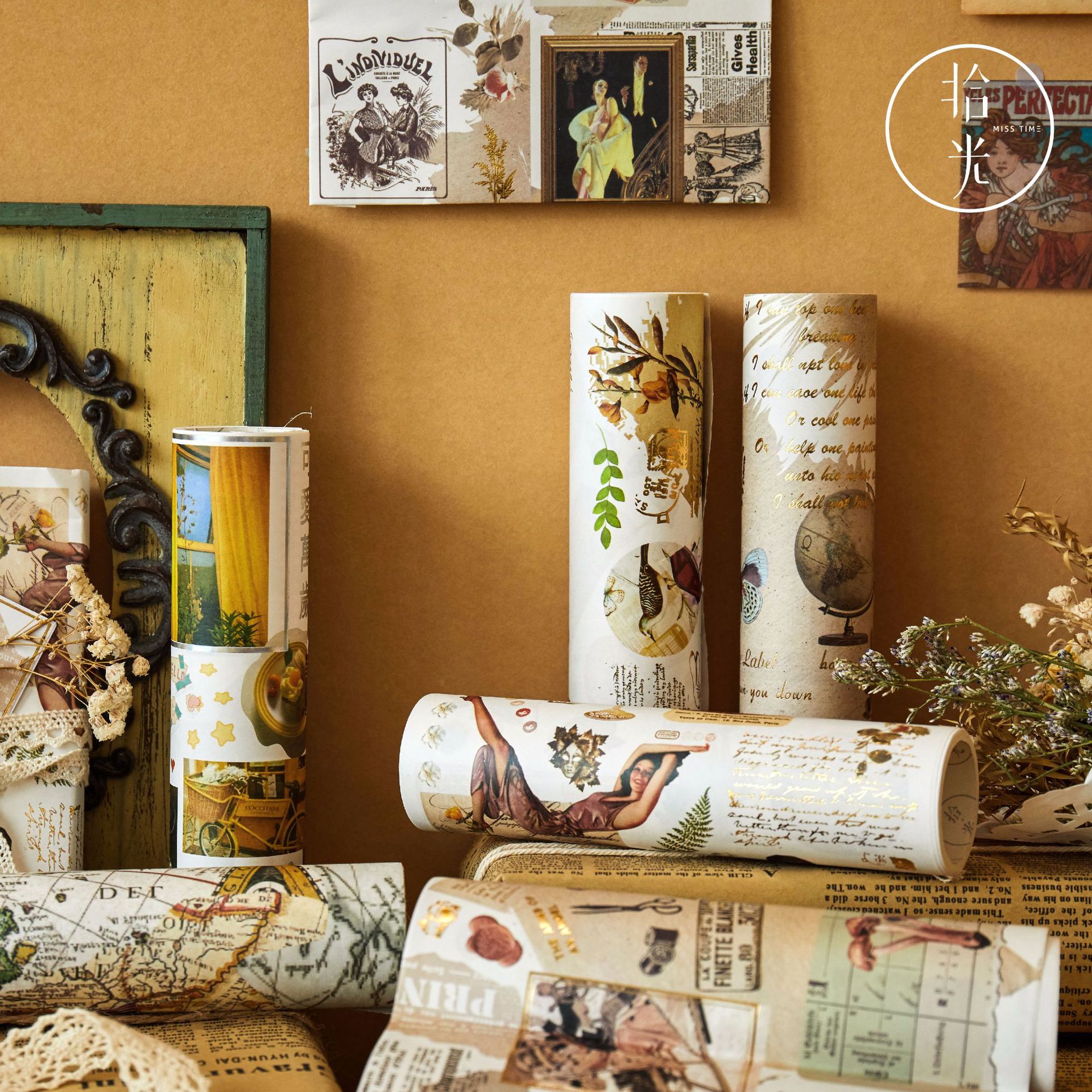 Writable Material Paper Scroll Vintage Frame Series Bullet Journal Scrapbooking Paper Base DIY Crafting Stationery Supplies