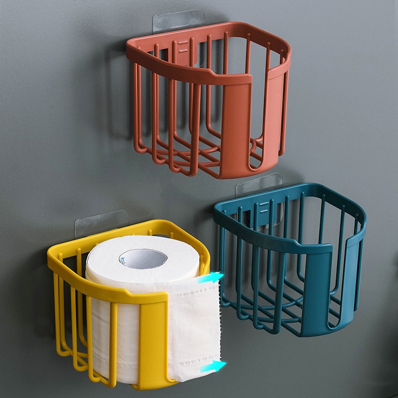 Estante de papel higiénico para baño, organizador adhesivo sin pulir, rollo de gran capacidad, soporte de extracción de papel, Rollo sin perforación