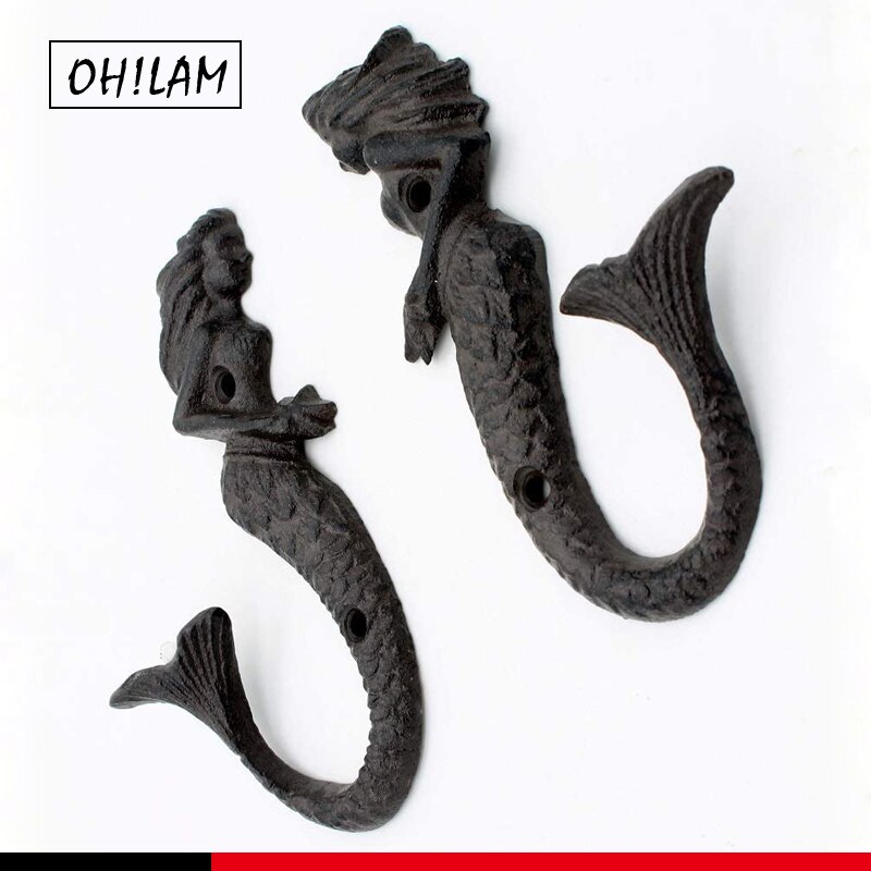 Rustieke Gietijzer Mermaid Haak Muur Hanger Decor Strand Nautische Handdoek Houder Metalen Kamer Balkon Slaapkamer Kantoor Muur Opknoping